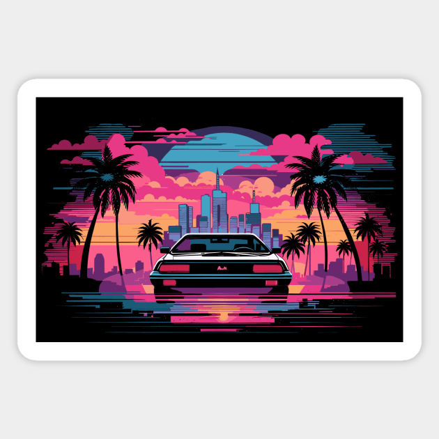 Synthwave Cityscape with Car Sticker by Nerdlight Shop